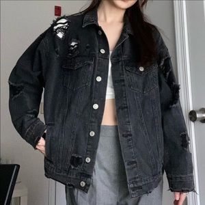 distressed black washed jeans jacket